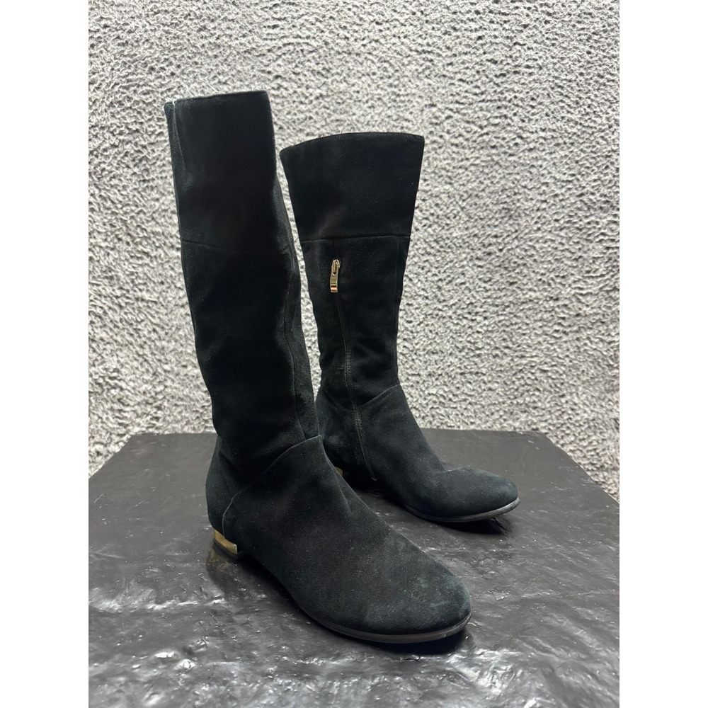 Smalto Suede Leather‎ Zip Up Round Toe Long Boots Black Womens Size 39 EU
